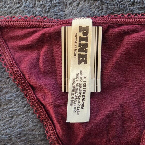 Victoria's Secret Pink! dark red cotton picot trim V-string Panties size XL - Picture 2 of 5